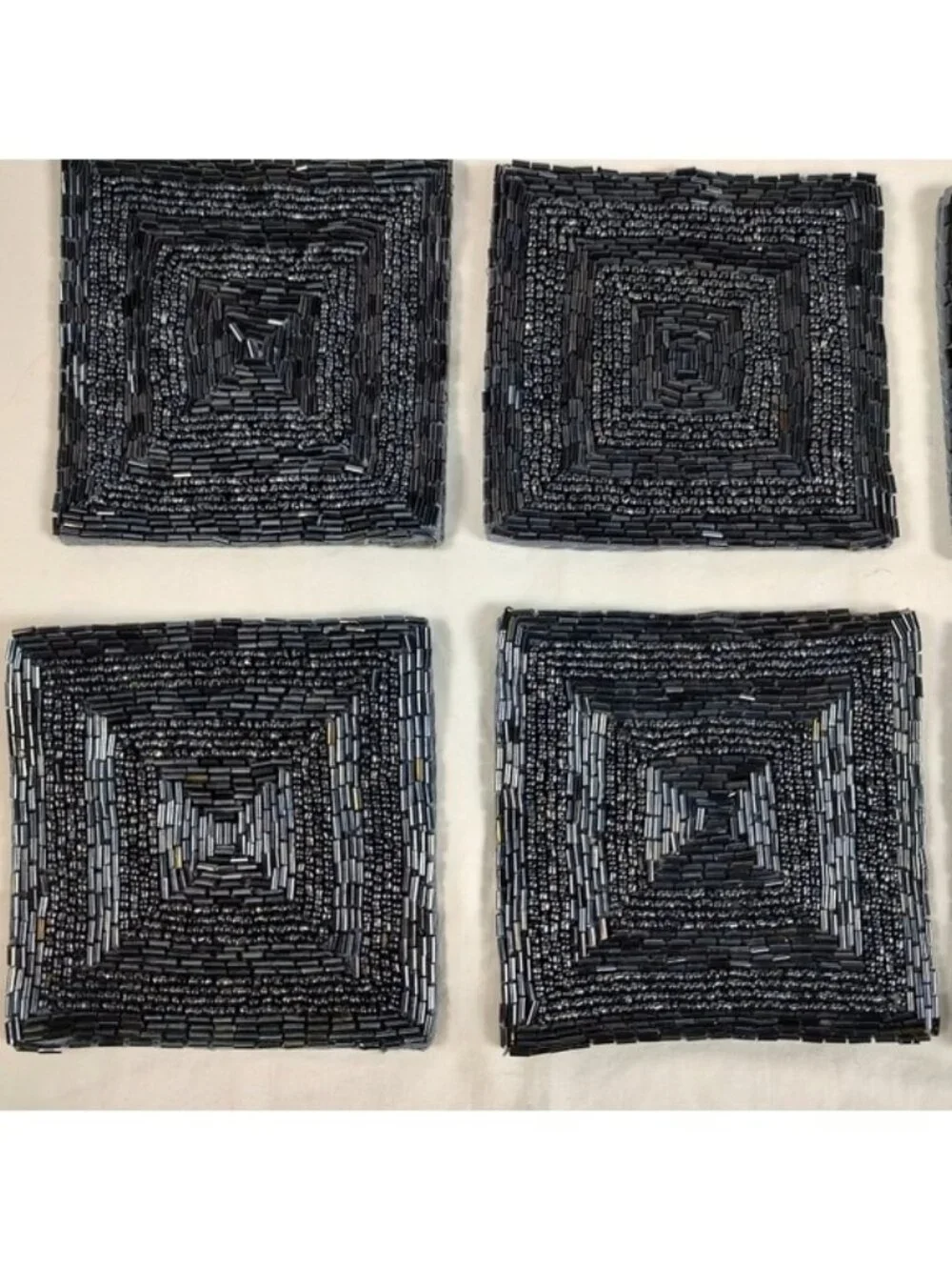 Williams Sonoma Indigo Beaded Cloth Square Coasters Set of 8